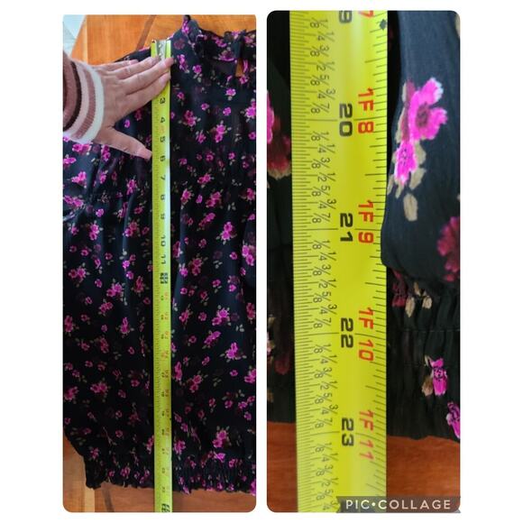 Express Blouse Medium Women Ditzy Floral Lined Frilled Neck Ruffle Wrist 90s Y2k - Picture 7 of 7